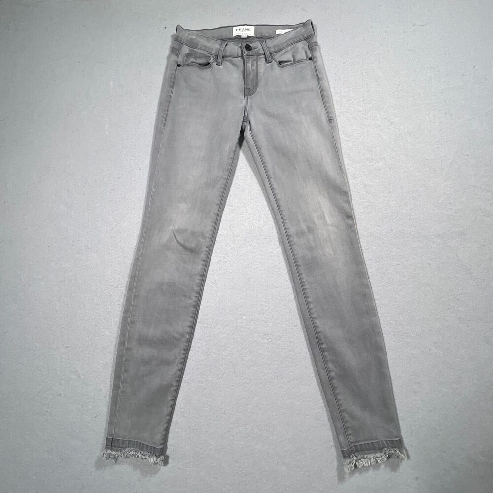 Frame Le Skinny De Jeanne Women 25 Raw Hem Fringe‎ Gray Denim Jeans Minimalist